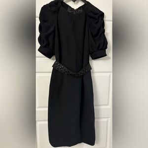 ABS by‎ Allen Schwartz Black Jewel Belted Puff Sleeve LBD Dress XS X Small 0 2